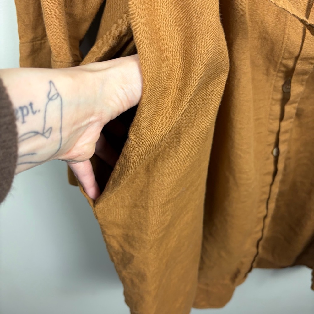 COS Linen 14 Button Down Long-Sleeve Classic Shirt Dress in Rust Preppy Summer - Picture 6 of 12
